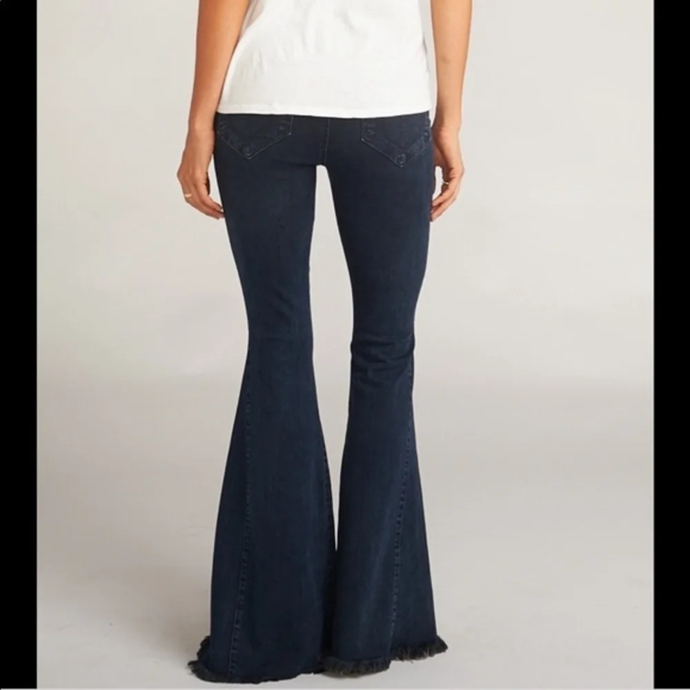 Women's Flare Jeans - Dark Blue - Picture 2 of 12